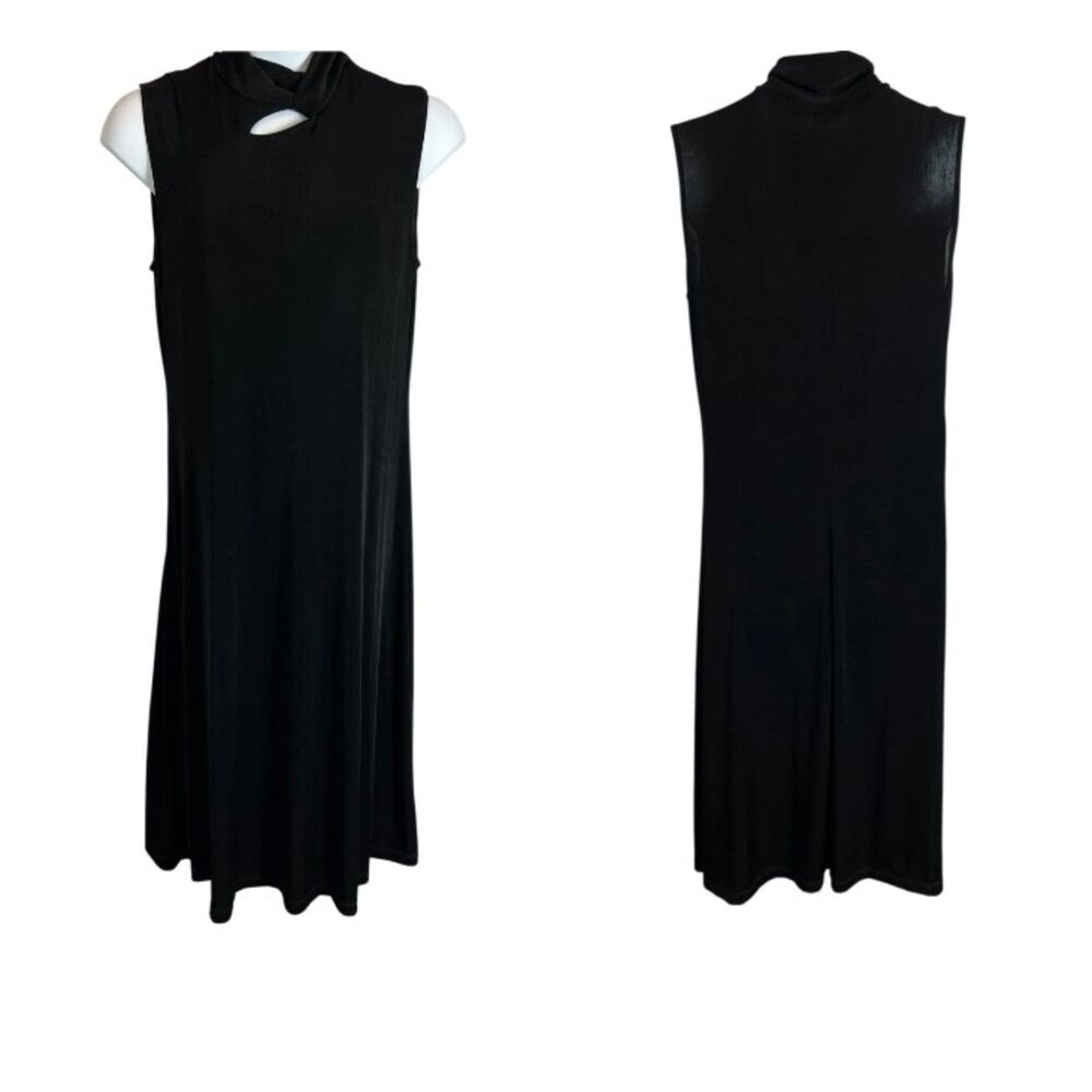 Chico's Travelers Black Sleeveless Knotted Front Midi Maxi Shift Dress XL (3)